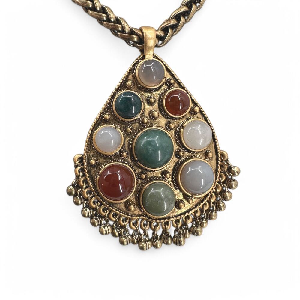 CAbi Casablanca Statement Necklace Large Pendant Semi Precious Stones